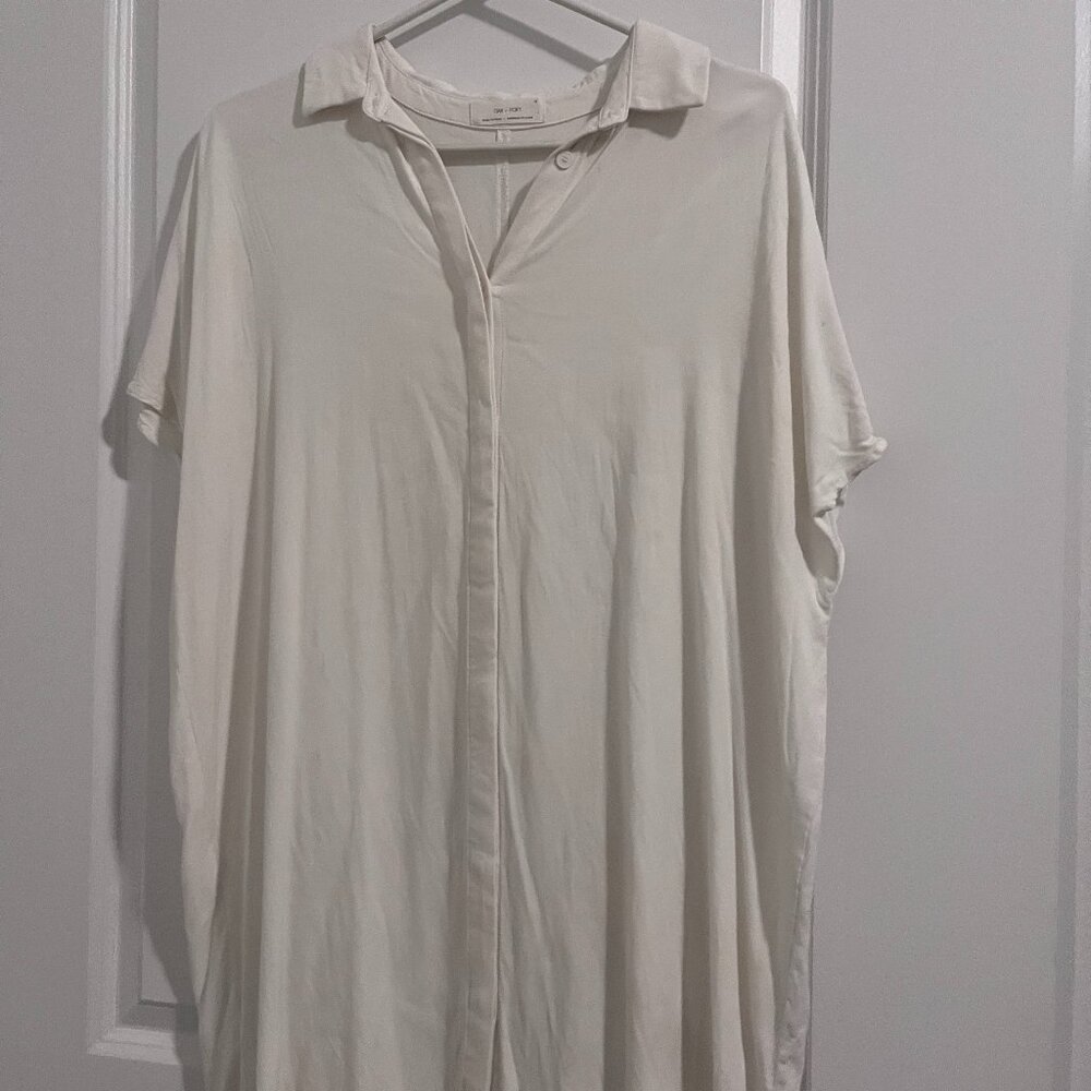 Oak + Fort Ivory Short Sleeve Button-Front Blouse – Size Small